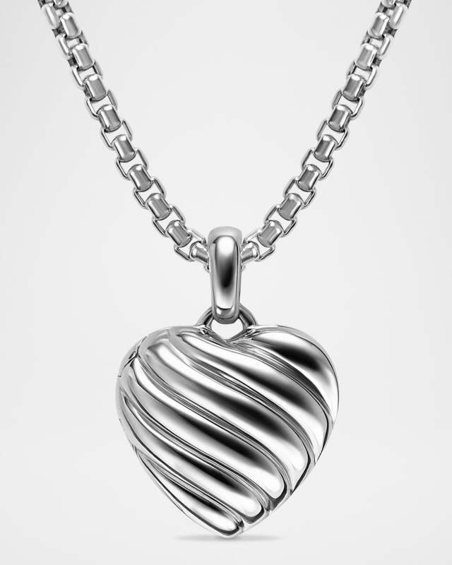 Sculpted Cable Heart Locket in Silver